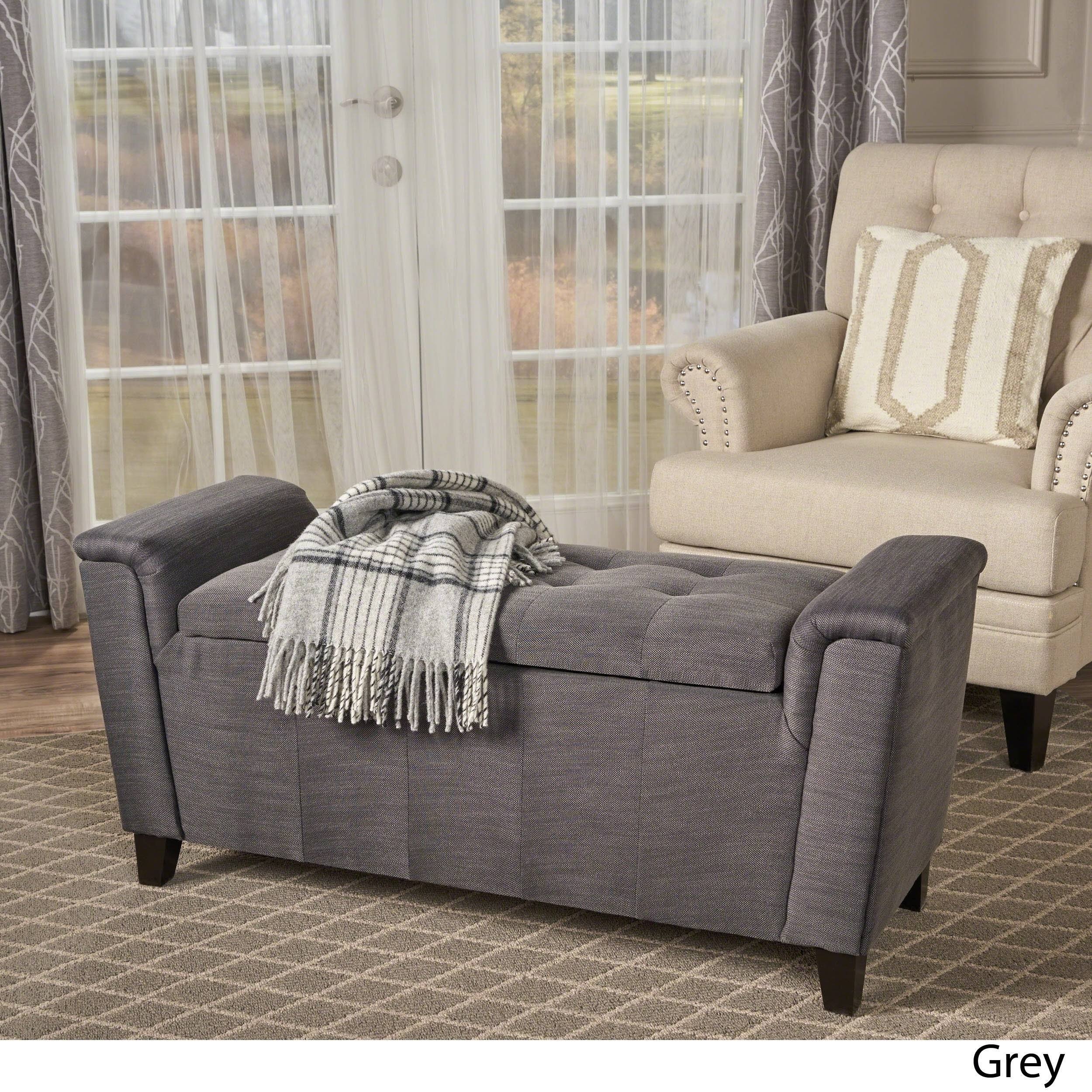 Tufted Fabric Armed Storage Ottoman Bench V785