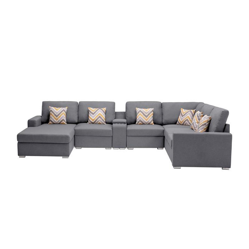 Gray Fabric Reversible Sectional with Storage Console Q89630