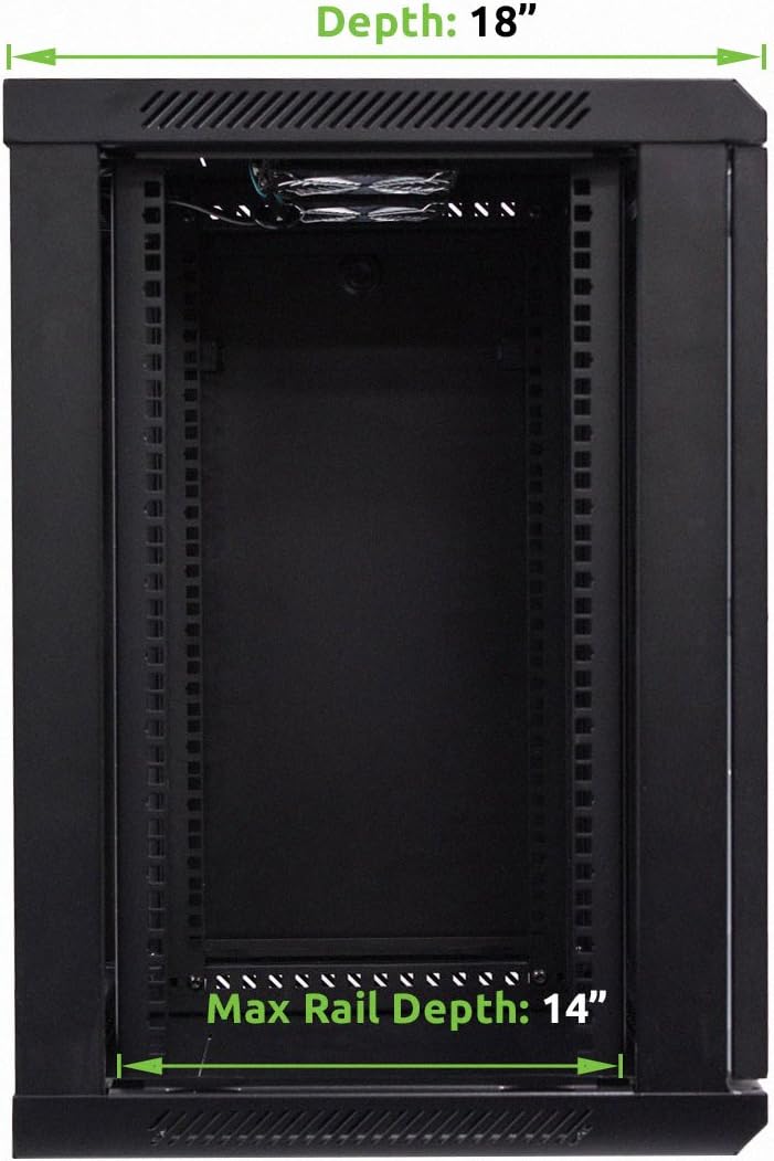12U Wallmount Cabinet Enclosure 19-Inch Server Network Rack with Locking Glass Door Black with Shelves V1503