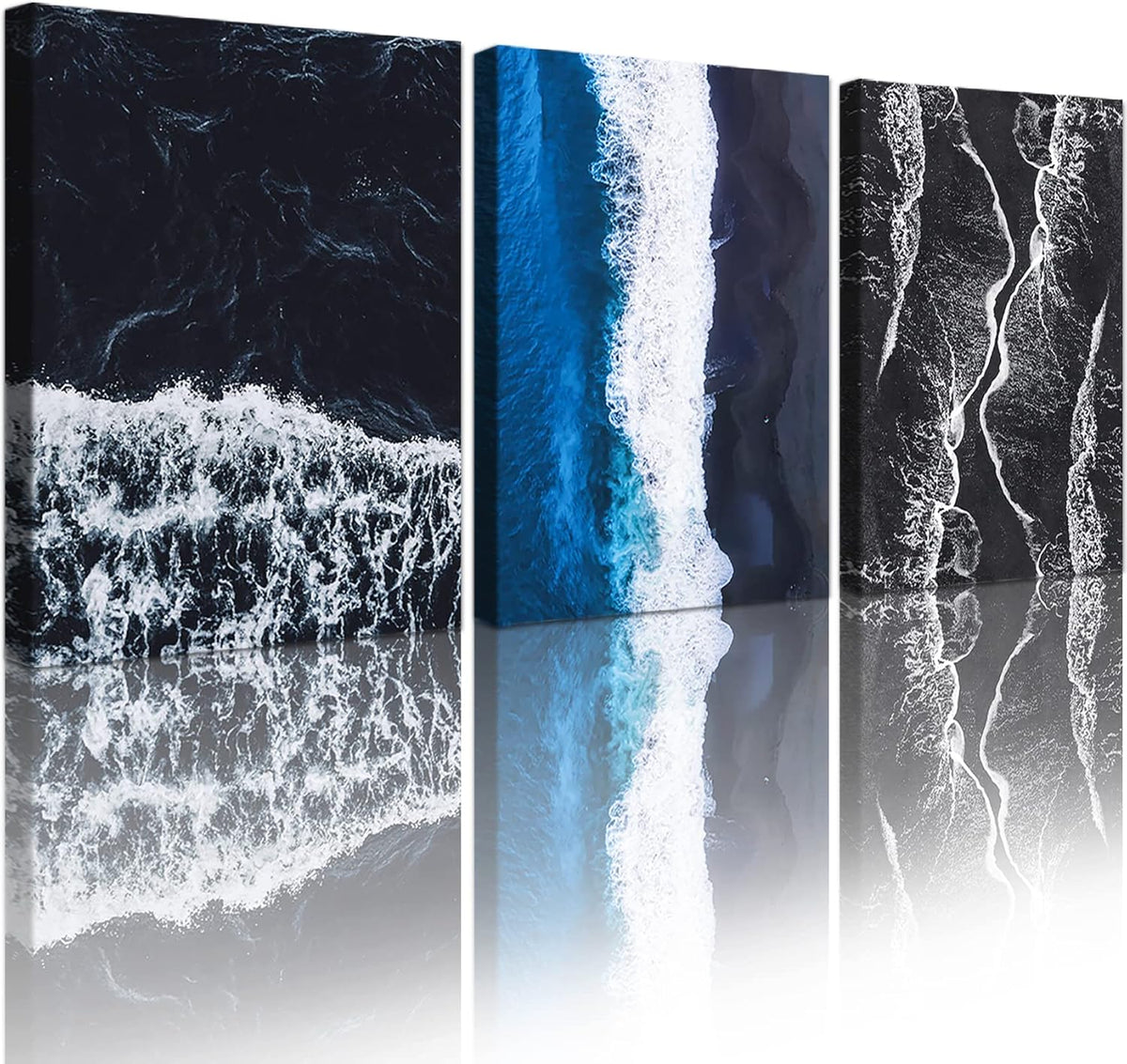 Seashell Beach Painting Seascape Coastal Blue Waves Canvas Print 12x16 inch x 3 Panels G94833