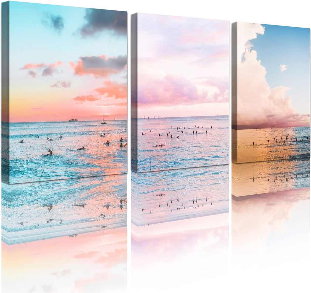 Seashell Beach Painting Seascape Coastal Blue Waves Canvas Print 12x16 inch x 3 Panels G94833