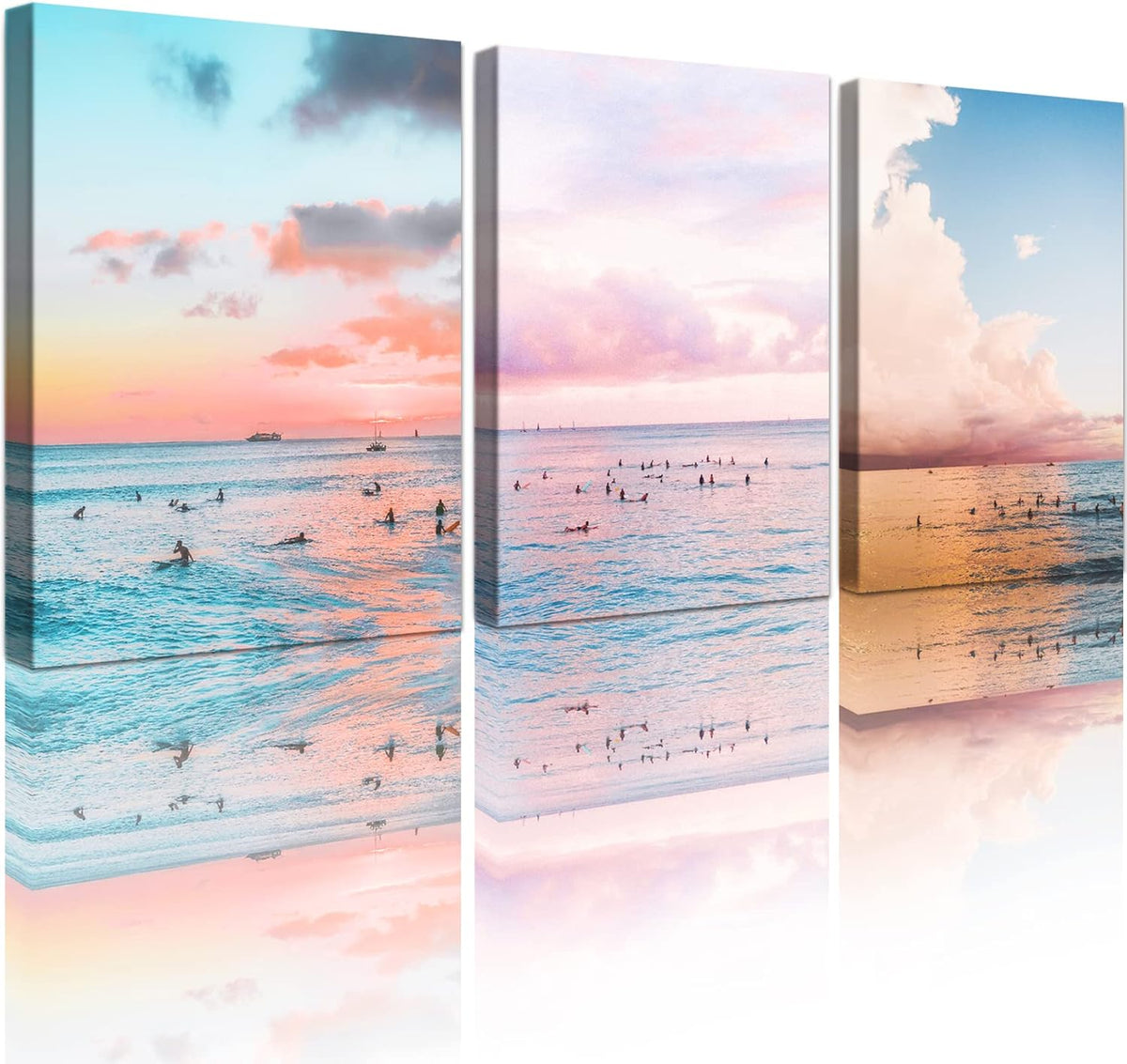 Seashell Beach Painting Seascape Coastal Blue Waves Canvas Print 12x16 inch x 3 Panels G94833