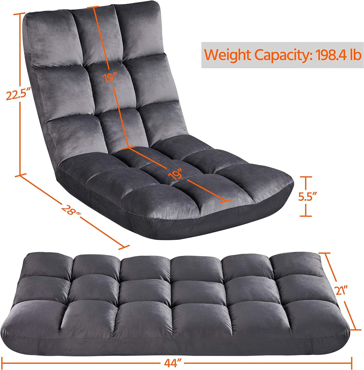 Gray 2 PCS Padded Folding Floor Chair with Backrest J1419