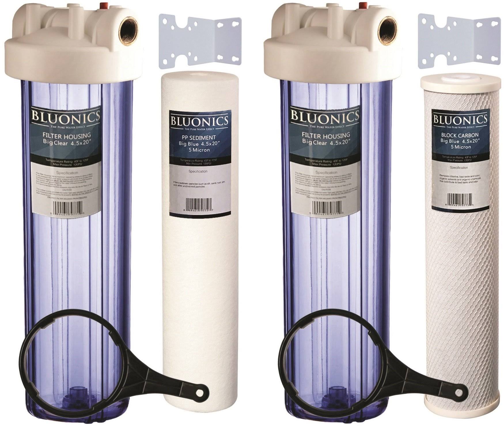 Two 20 Big Blue Whole House Water Filters with Clear Blue Transparent Housings S64803