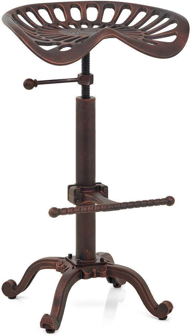 Aged Red Cast Iron Adjustable Bar Stool M120