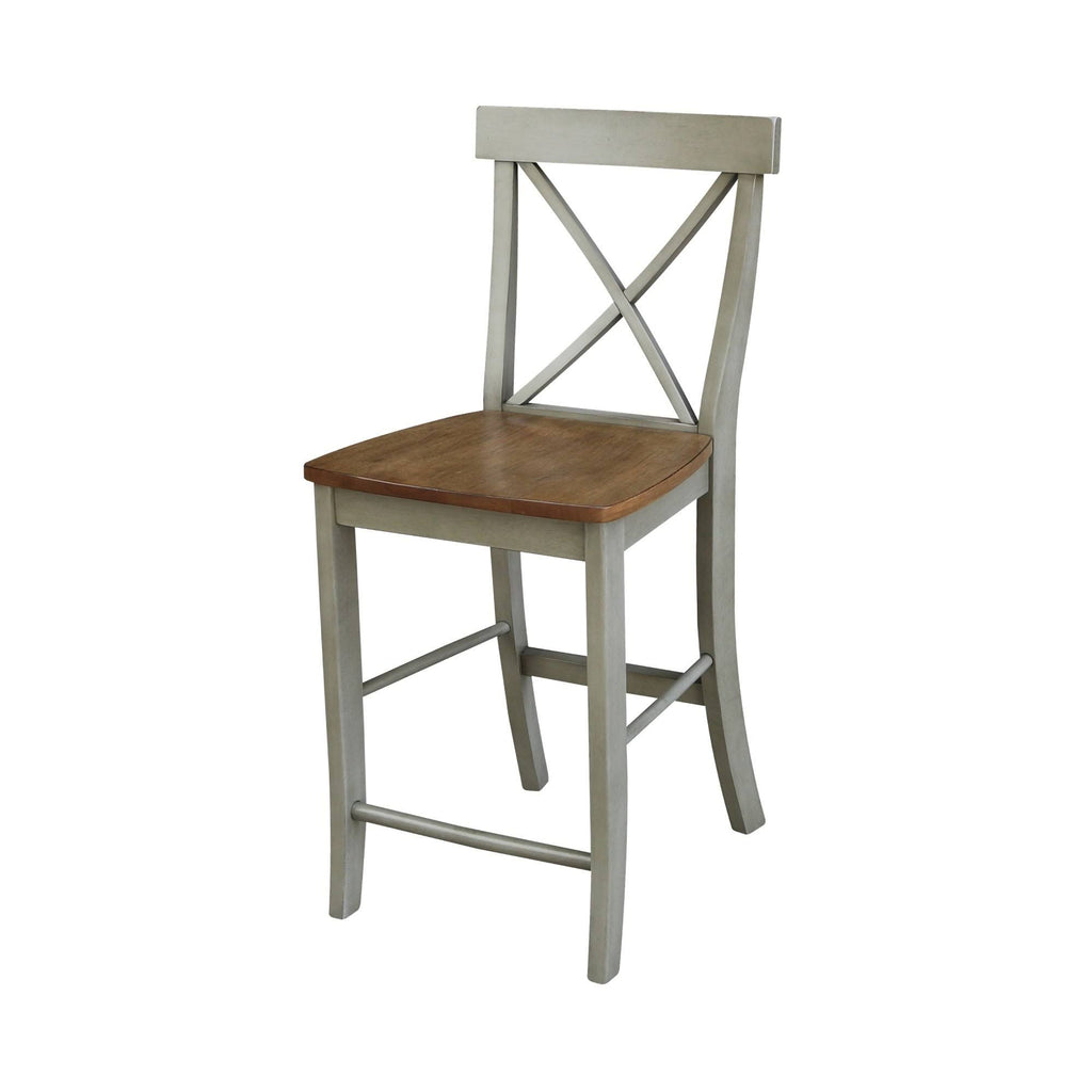 30 in. Round Pedestal Gathering Table with 2 Counter Height Stools Hickory I221663