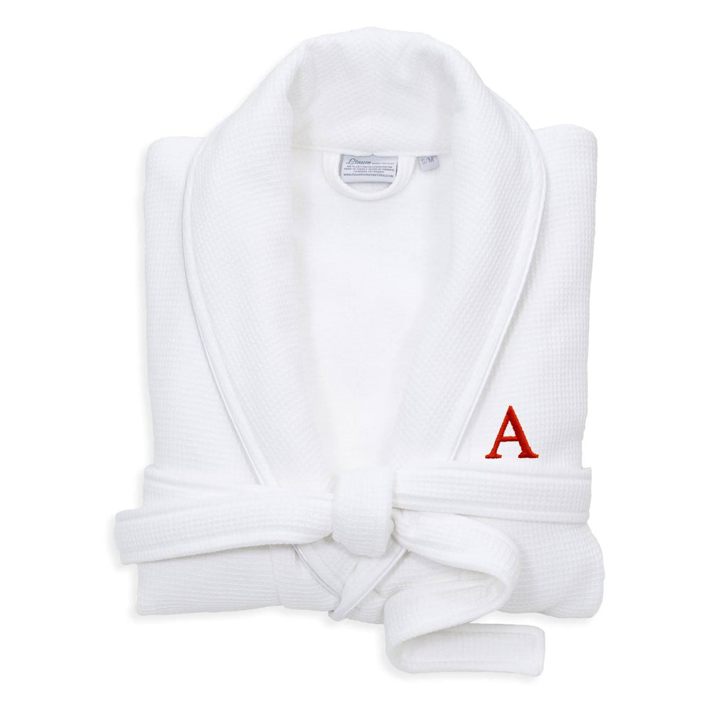 White Turkish Cotton Waffle Terry Bathrobe with Satin Piped Trim L691