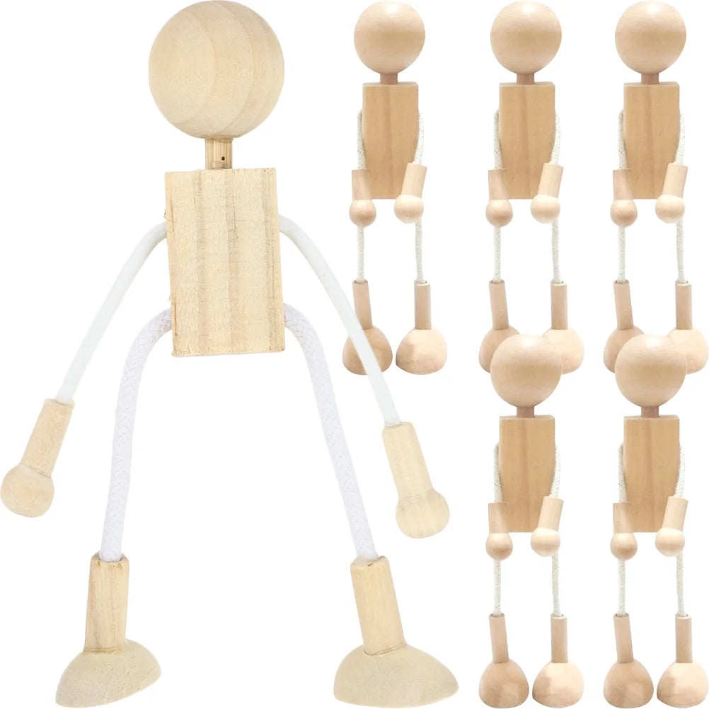 6pcs Unfinished Wooden Dolls Cartoon Robots F777