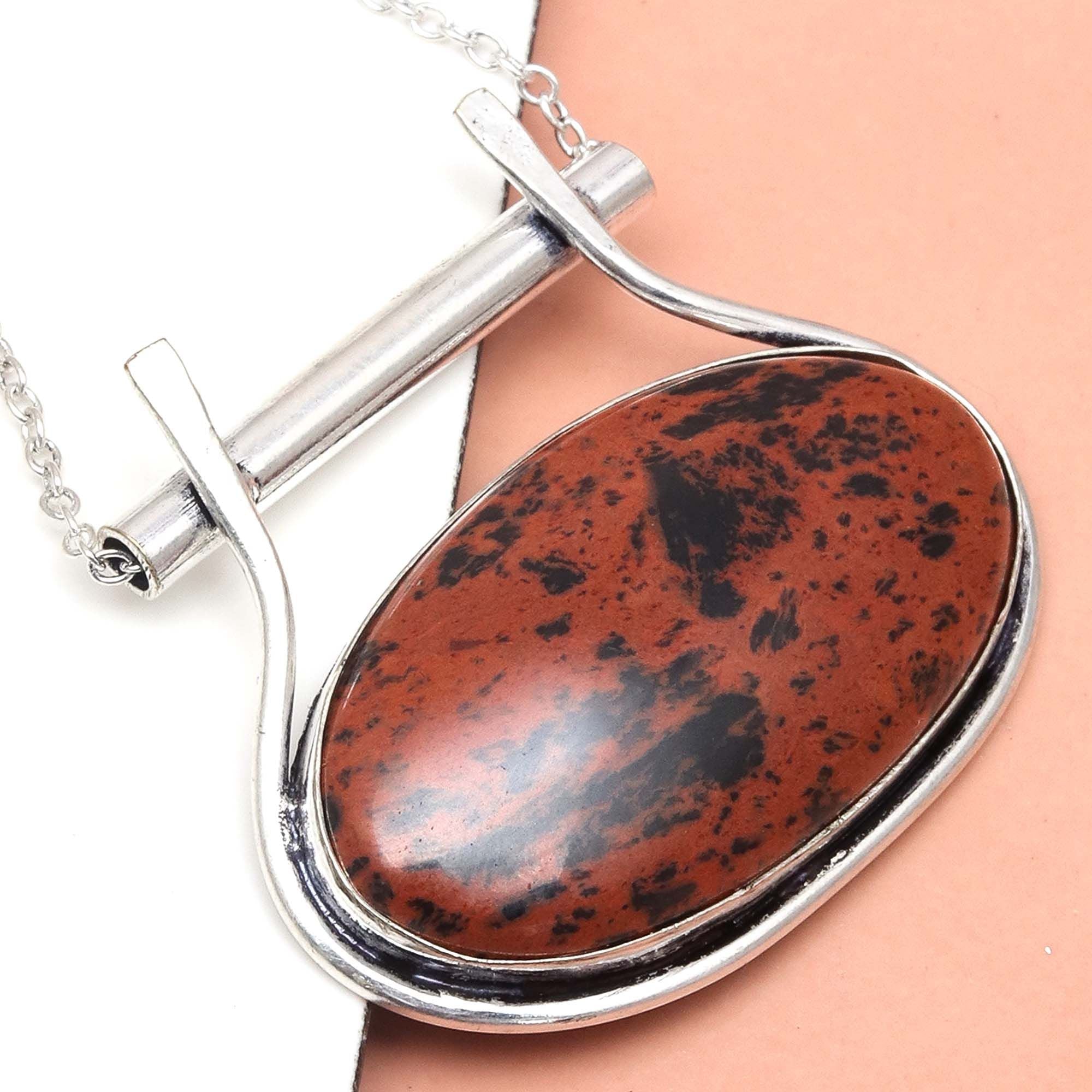 Mahogany Obsidian 925 Silver Necklace 20 in B437