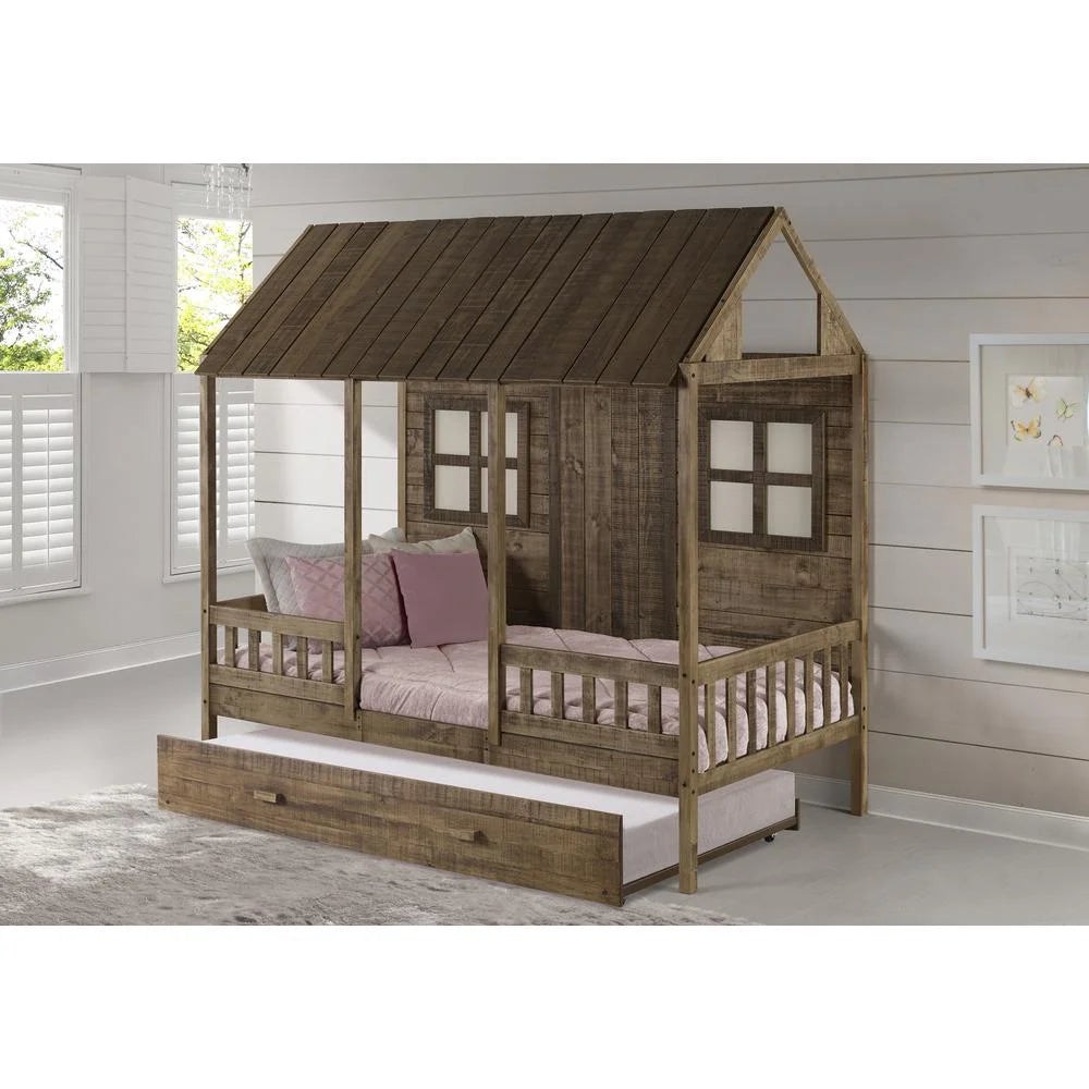 Rustic Driftwood Kids Front Porch Trundle W1424
