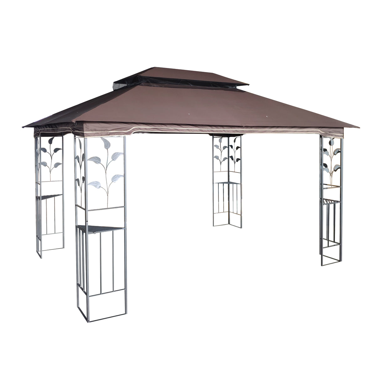 13x10 Outdoor Patio Gazebo Canopy Tent With Ventilated Double Roof And Mosquito Net, Brown P954332