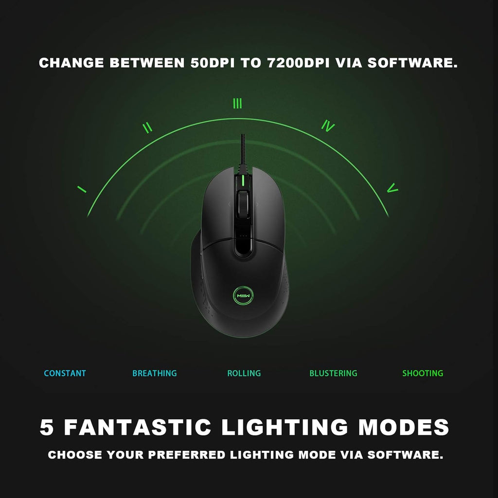 Wired Gaming Mouse with High Precision Optical Sensor, 7200DPI, 8 Programmable Buttons P839