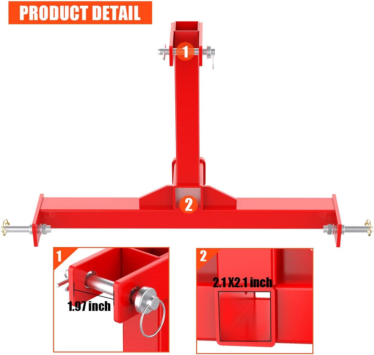 Red 3 Point Trailer Hitch with 2 Receivers B47462