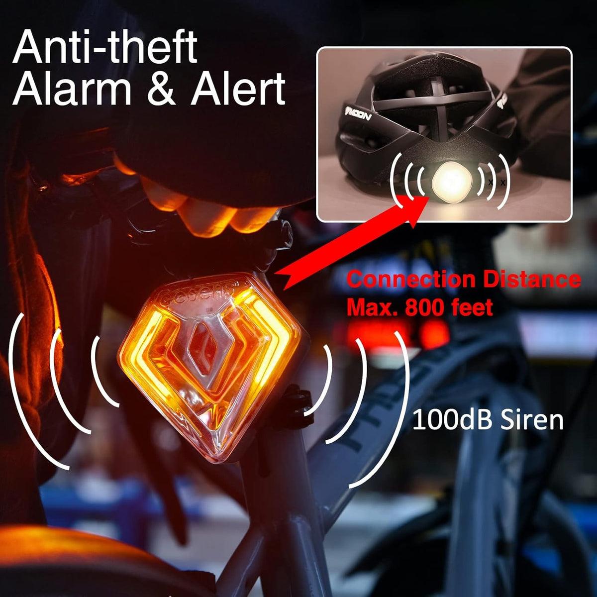 Smart Bike Tail Light with Theft Alarm and Turn Signals, IPX6 Waterproof, Pack of 2 T807