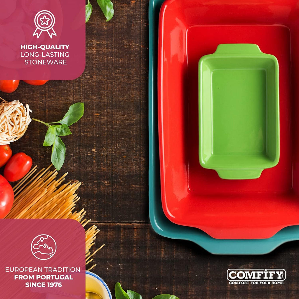 Ceramic Bakeware Set of 3 Stoneware Casserole Dish Rectangular Baking Pans E820