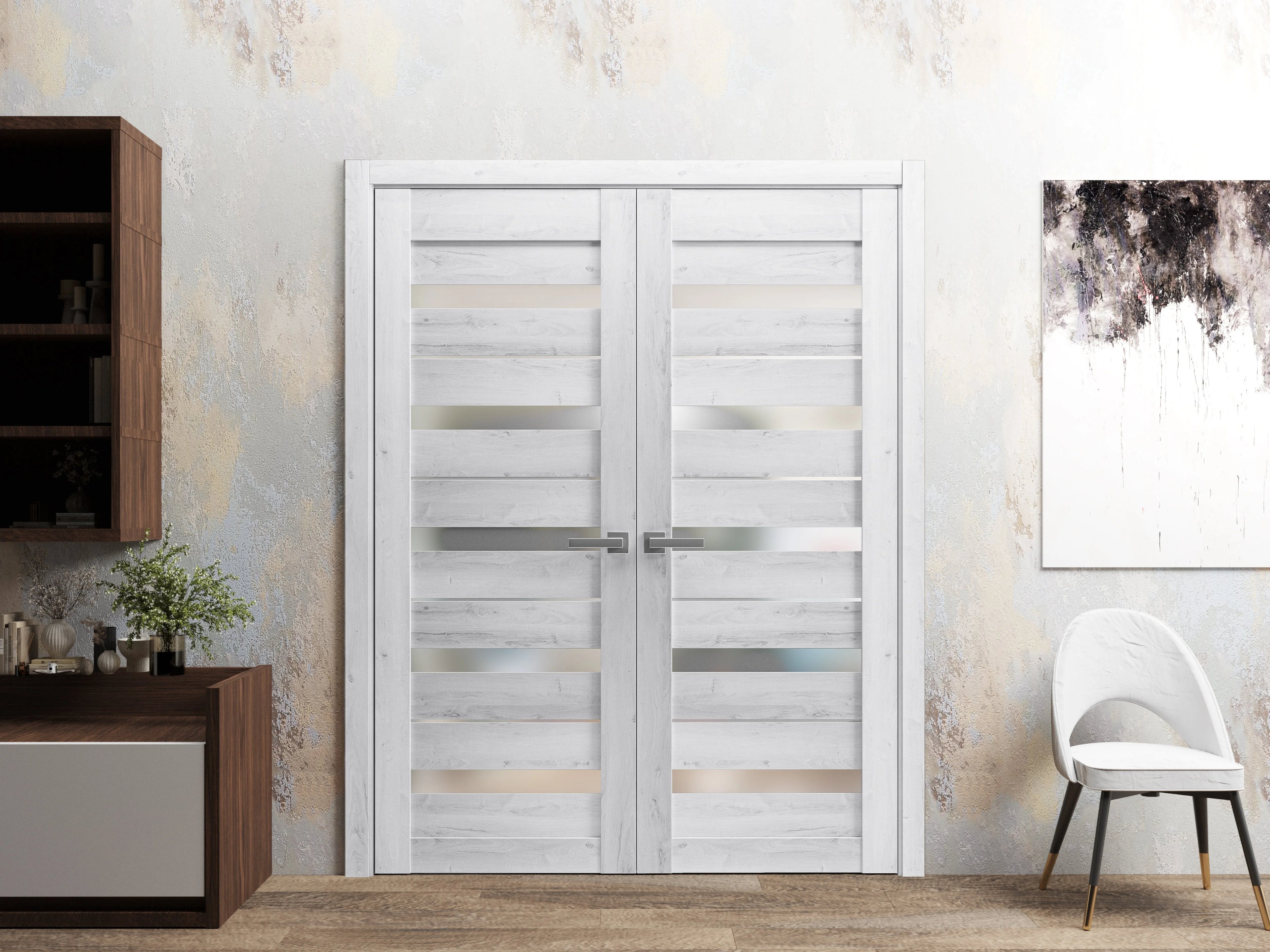 Matte Black Frosted Glass Double Barn Door 48 x 80 inches Y93465