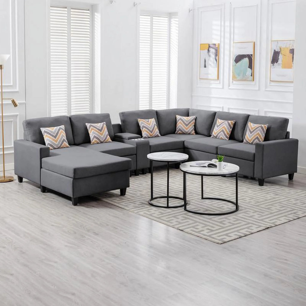 Gray Fabric Reversible Sectional with Storage Console Q89630