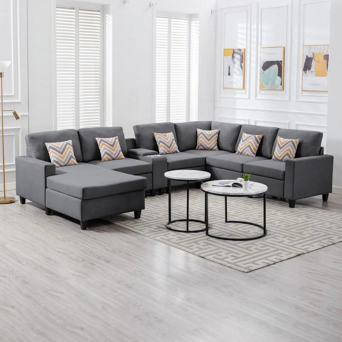 Gray Fabric Reversible Sectional with Storage Console Q89630