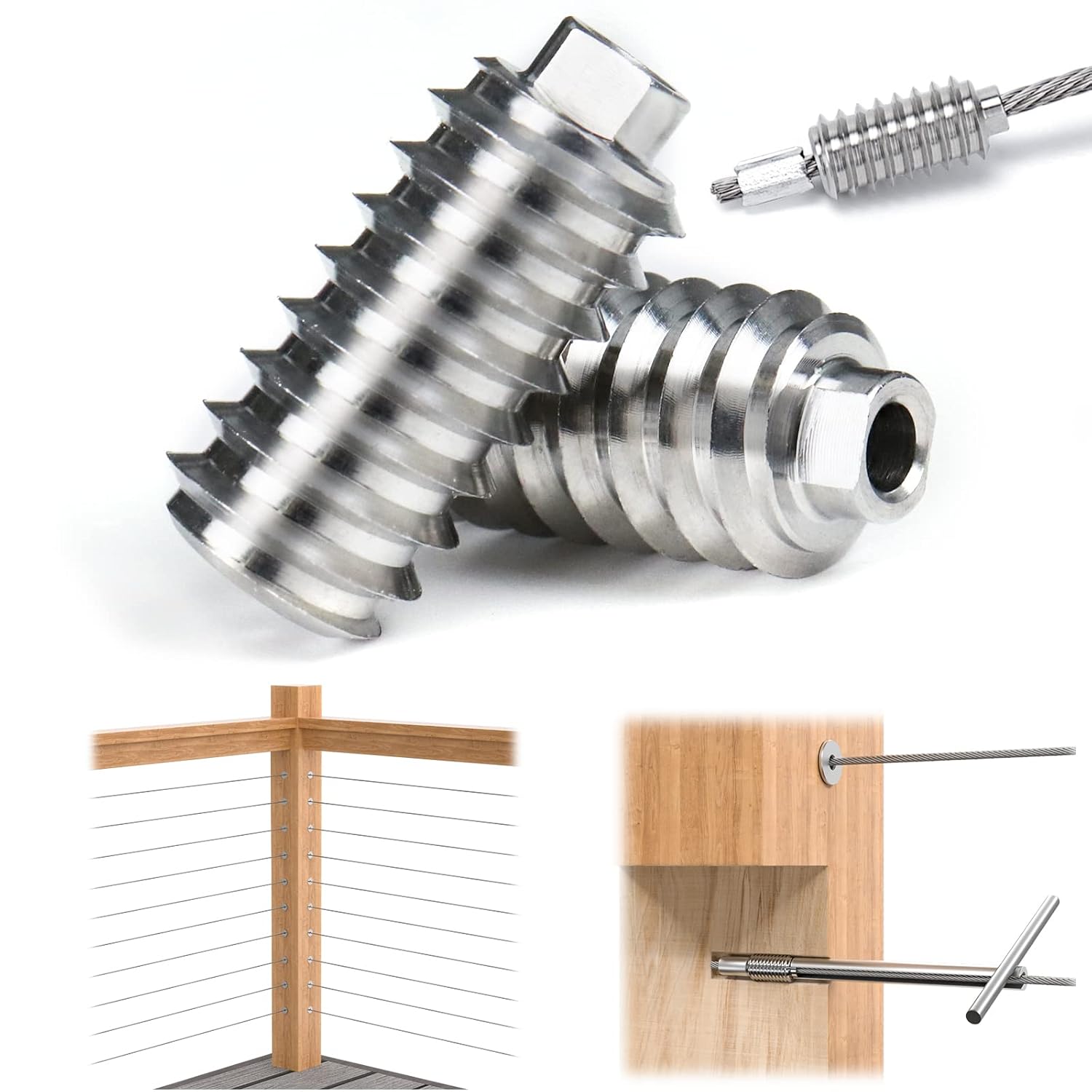 20Pack 1/8" Invisible Cable Railing Kit T316 Stainless Steel for Wood Posts Deck Stairs 10 Cable Lines H7689