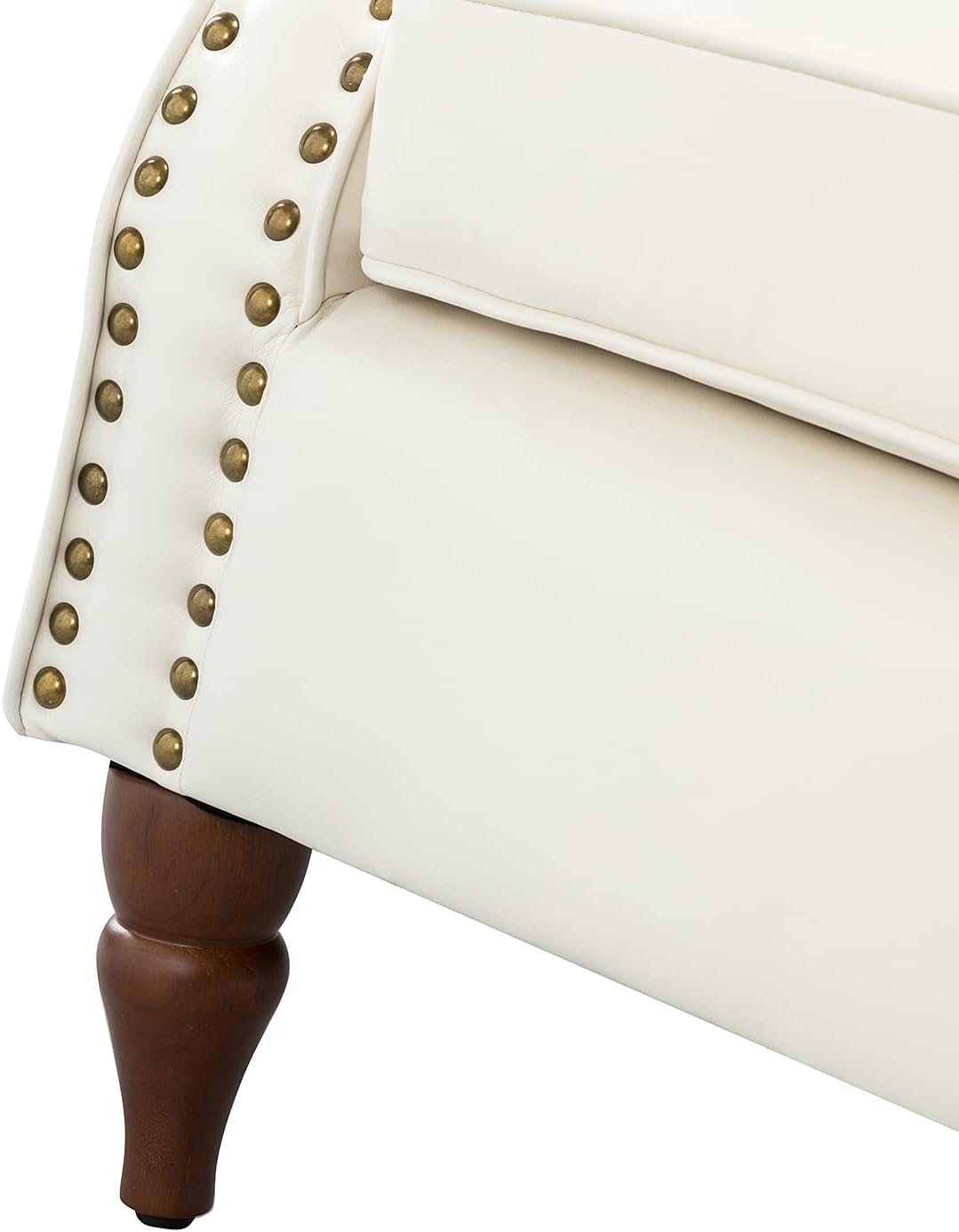 Ivory Faux Leather Accent Chair with Solid Wood Legs L17162