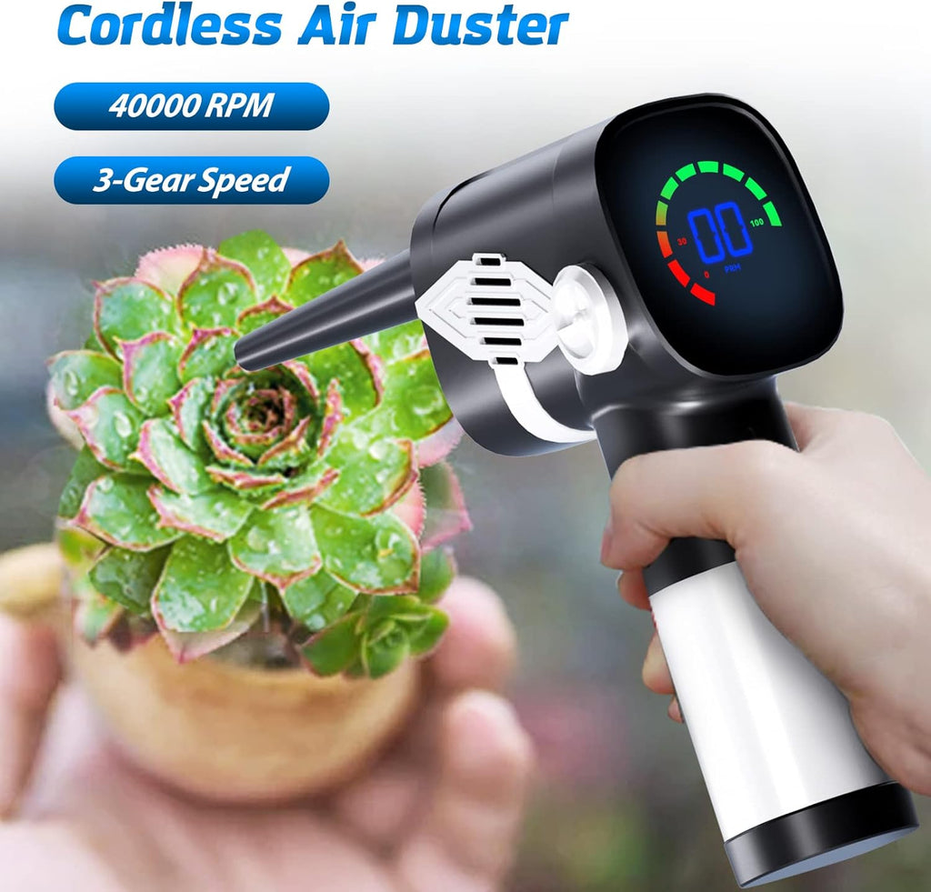 Electric Air Duster, Cordless Rechargeable Compressed Air Duster, 6000mAh Battery, 40000 PRM 3-Gear Speed LED Display, Pack of 2 X376