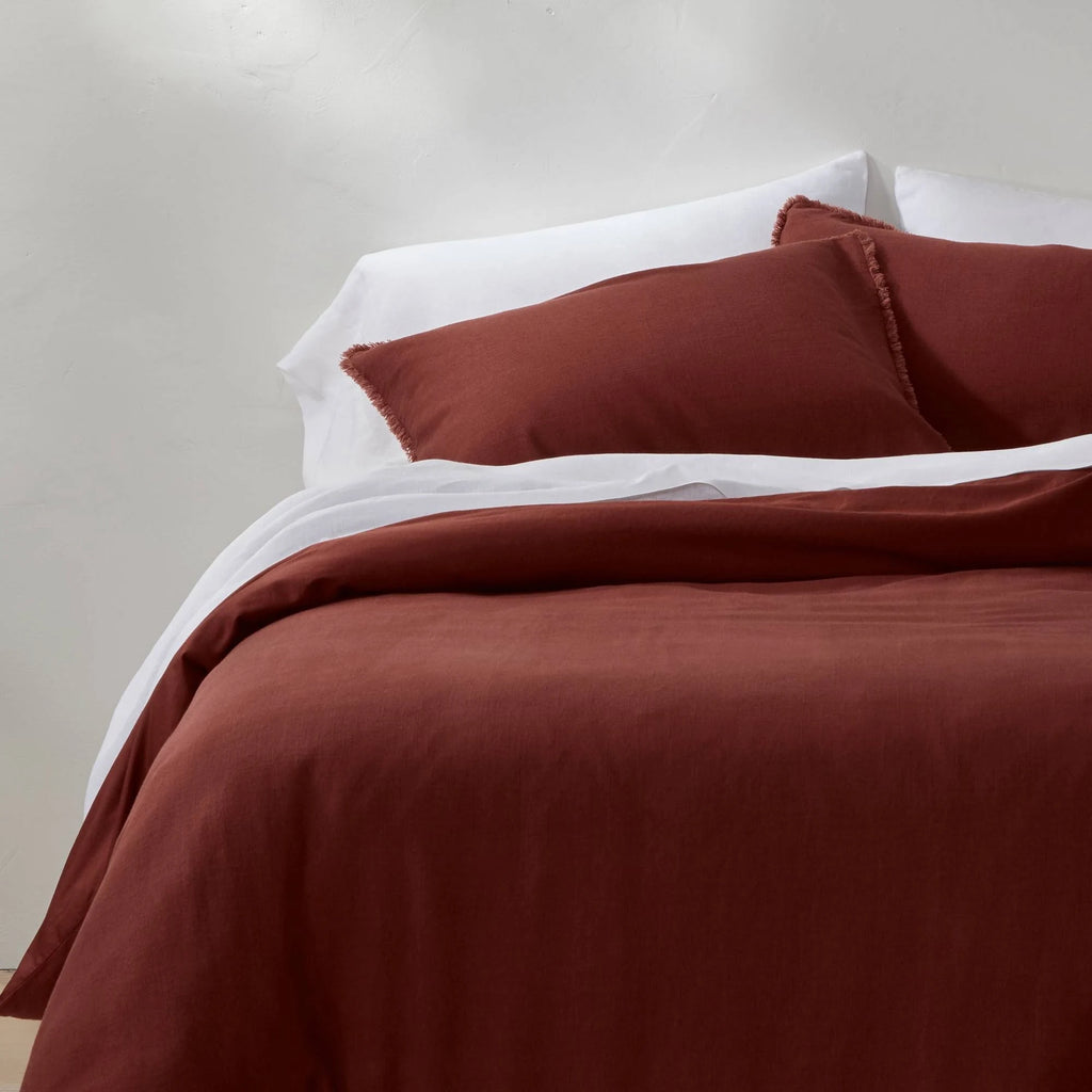 Dark Clay Heavyweight Linen Blend Duvet Cover & Sham Set D17945