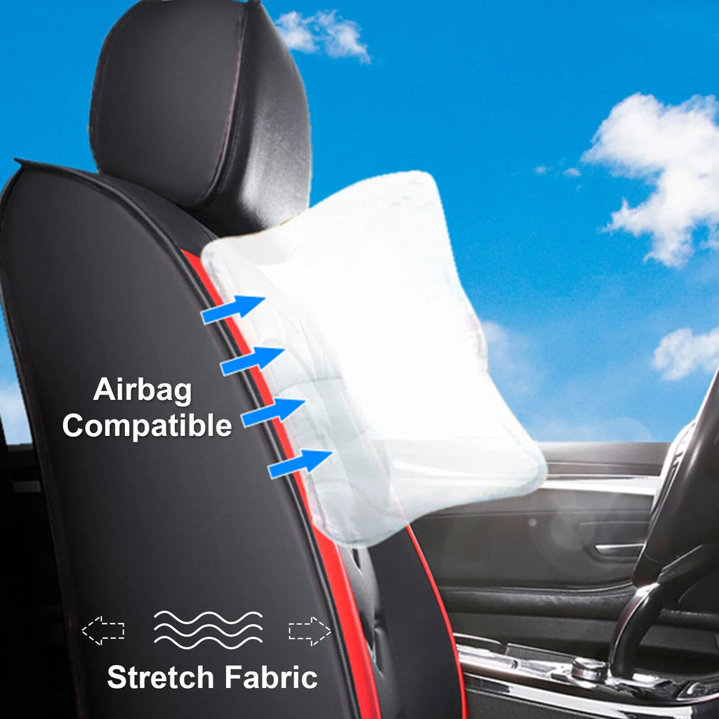 Black & Red Waterproof Leather Car Seat Covers Full Set T962460