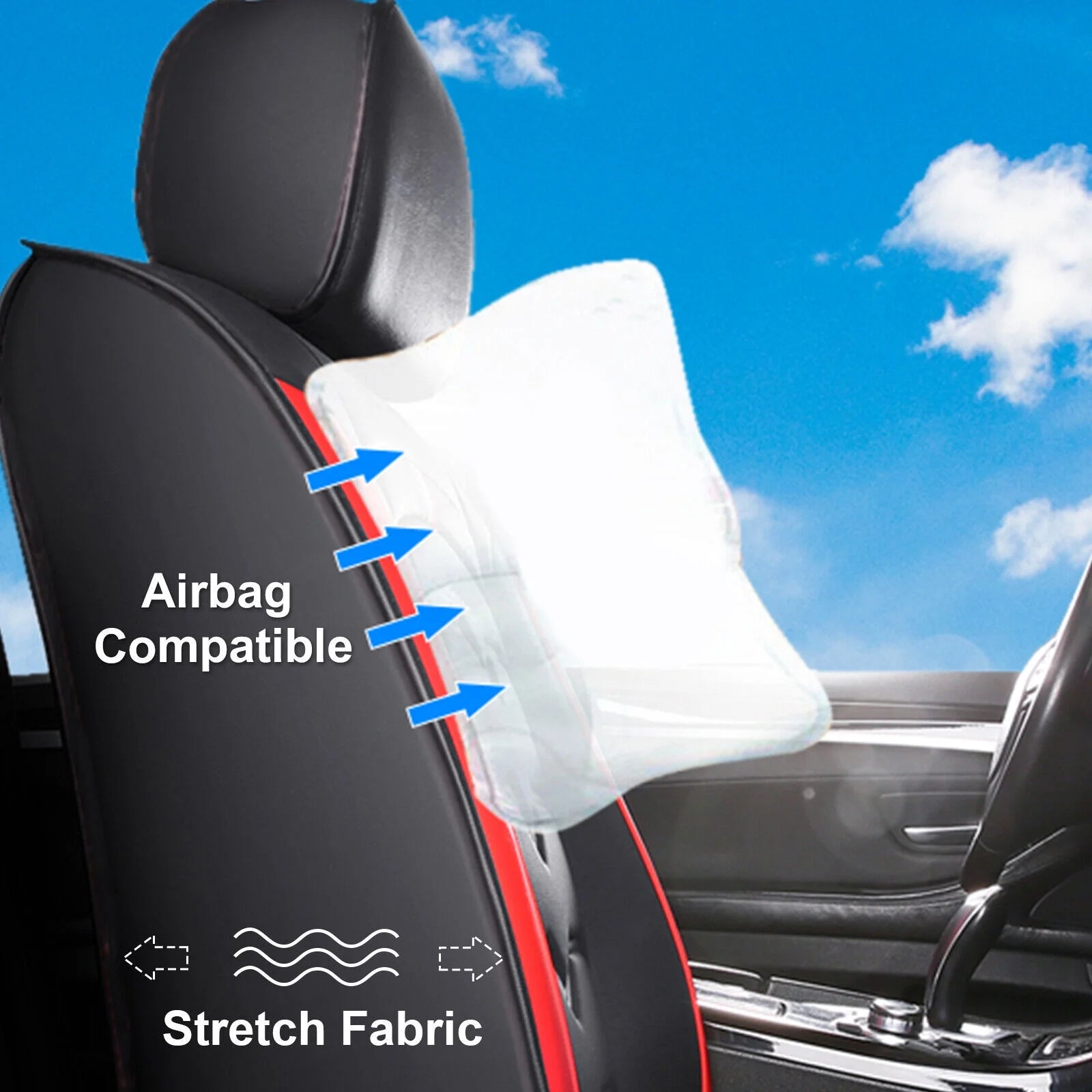 Black & Red Waterproof Leather Car Seat Covers Full Set T962460