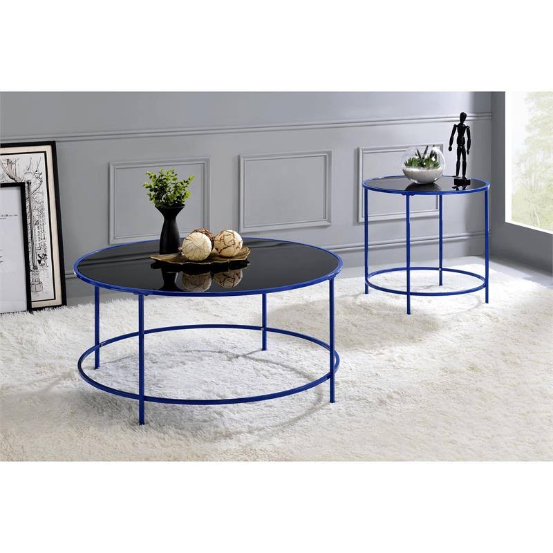 Blue Glass Top Side Table S901655