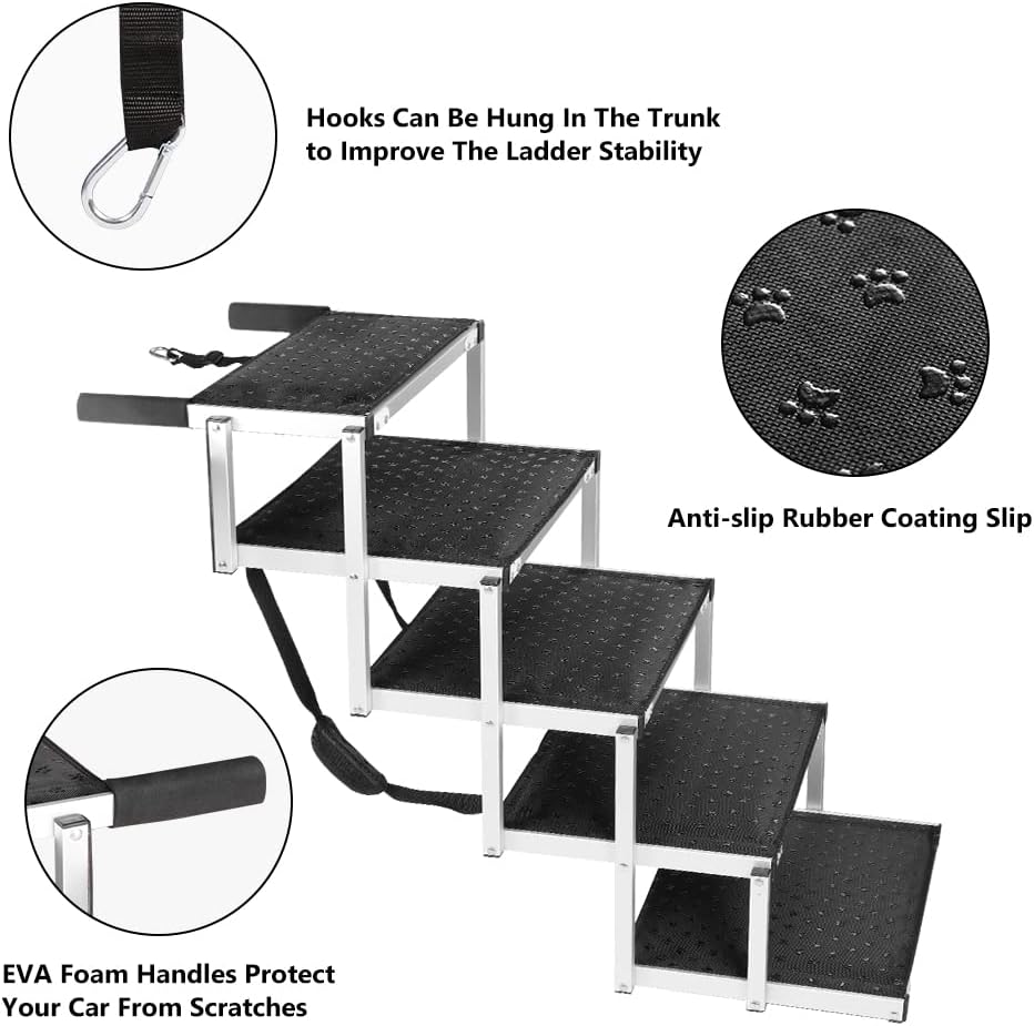 Foldable Aluminum 5 Steps Dog Stairs with Non-Slip Surface B40870