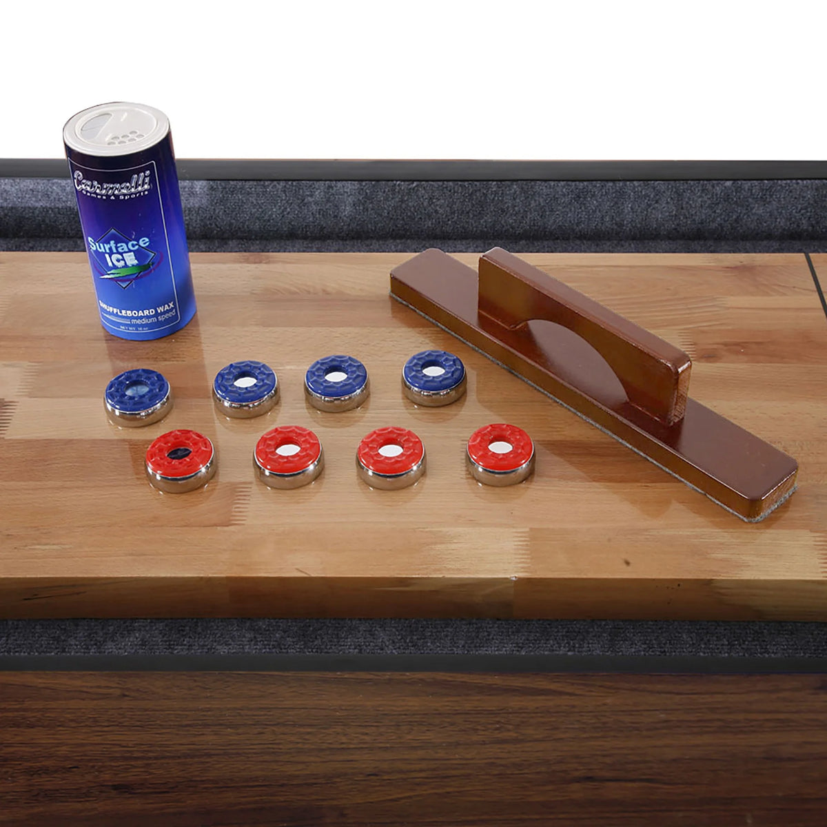 Walnut Finish Hardwood Shuffleboard Table with Storage Cabinets F33183