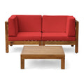 Brown Acacia Wood Sectional Loveseat with Coffee Table R1566