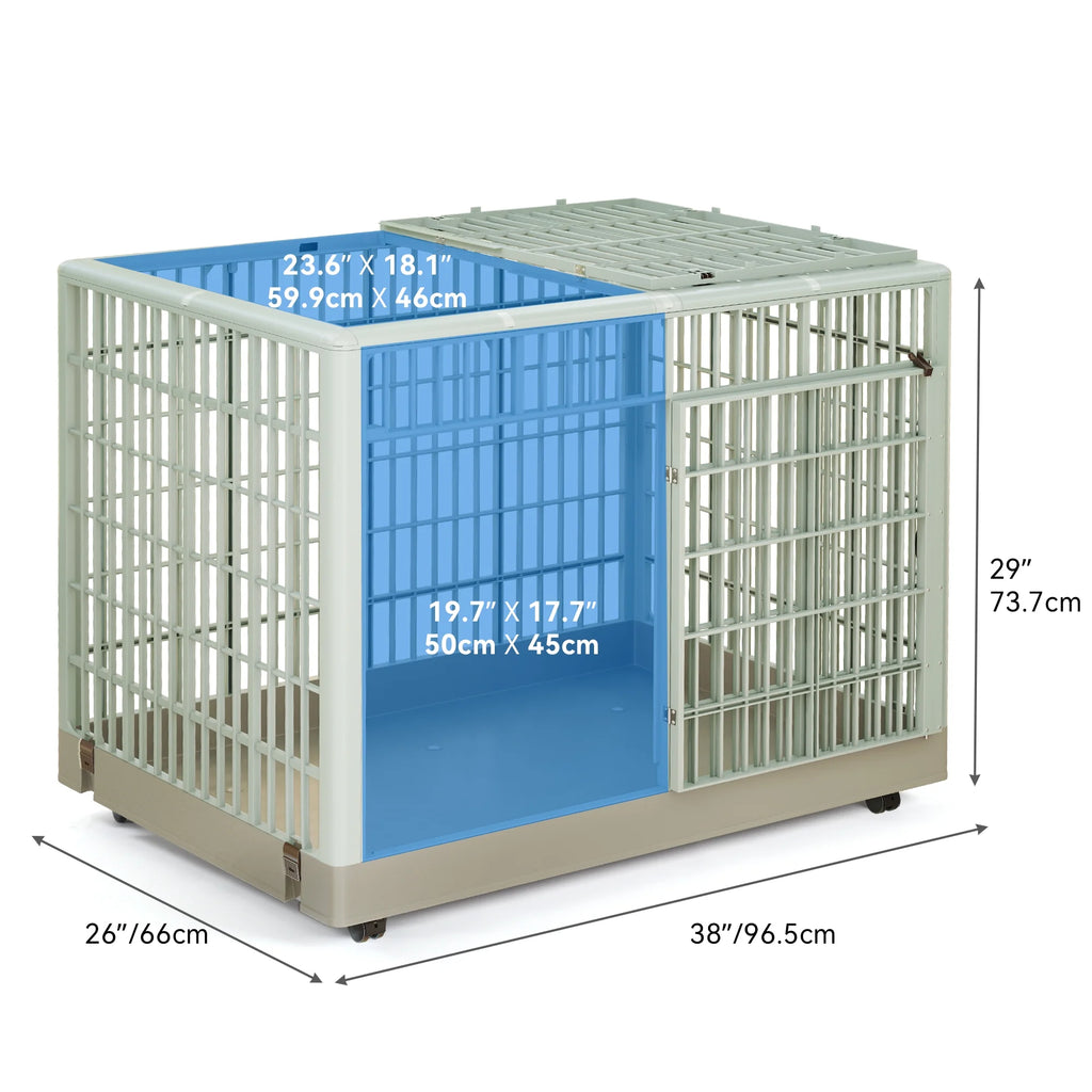 38" ABS Plastic Dog Crate Kennel Cage with Lockable Wheels and Double Door O743
