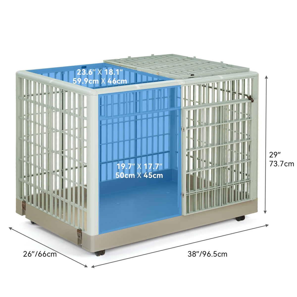 38" ABS Plastic Dog Crate Kennel Cage with Lockable Wheels and Double Door O743