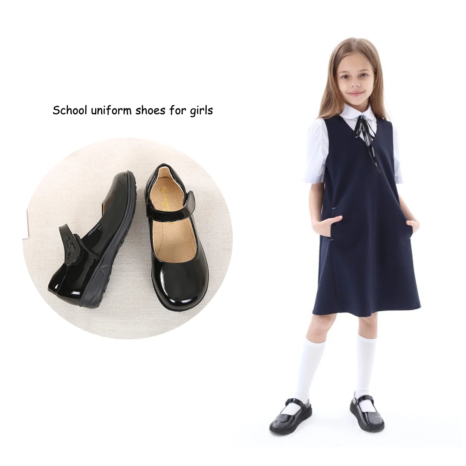 Black Mary Jane Flats School Uniform Dress Shoes V32916