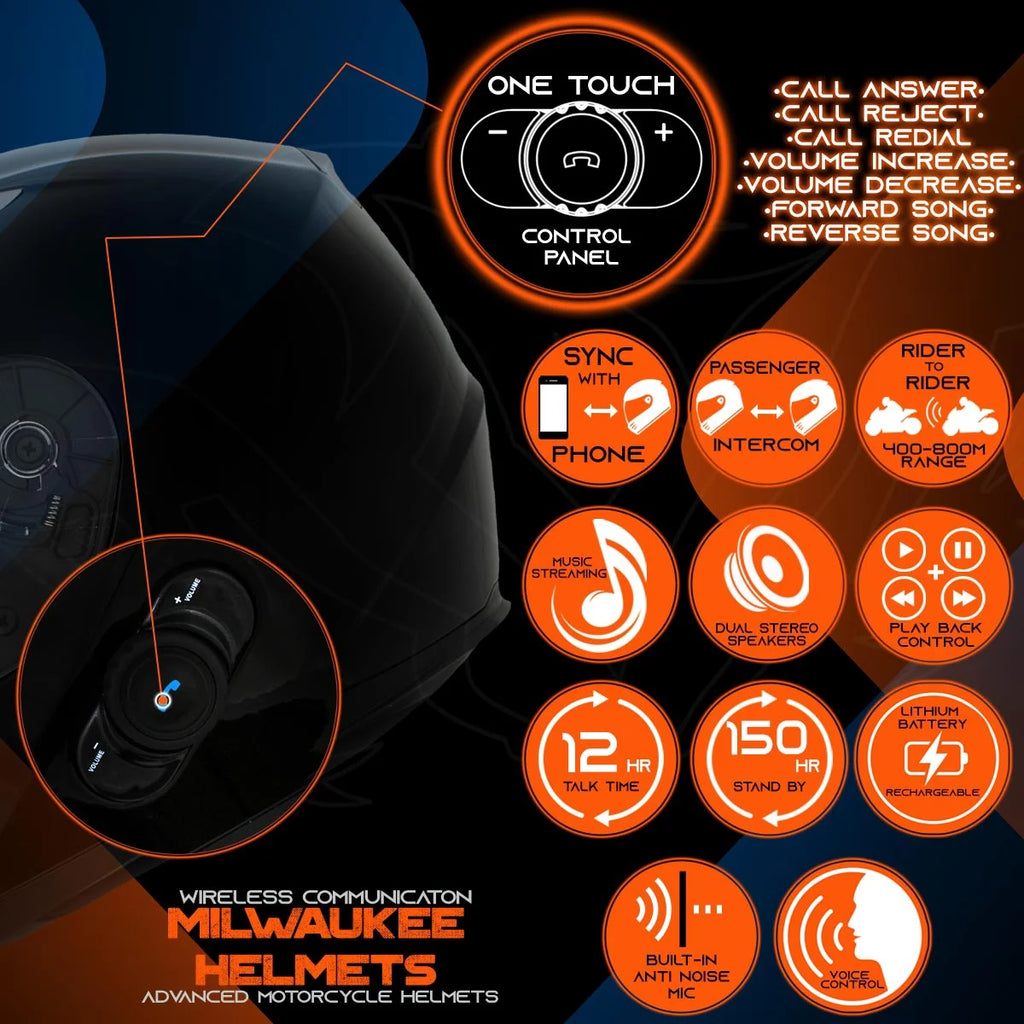 Gloss Black Full Face Motorcycle Helmet with Intercom S98986