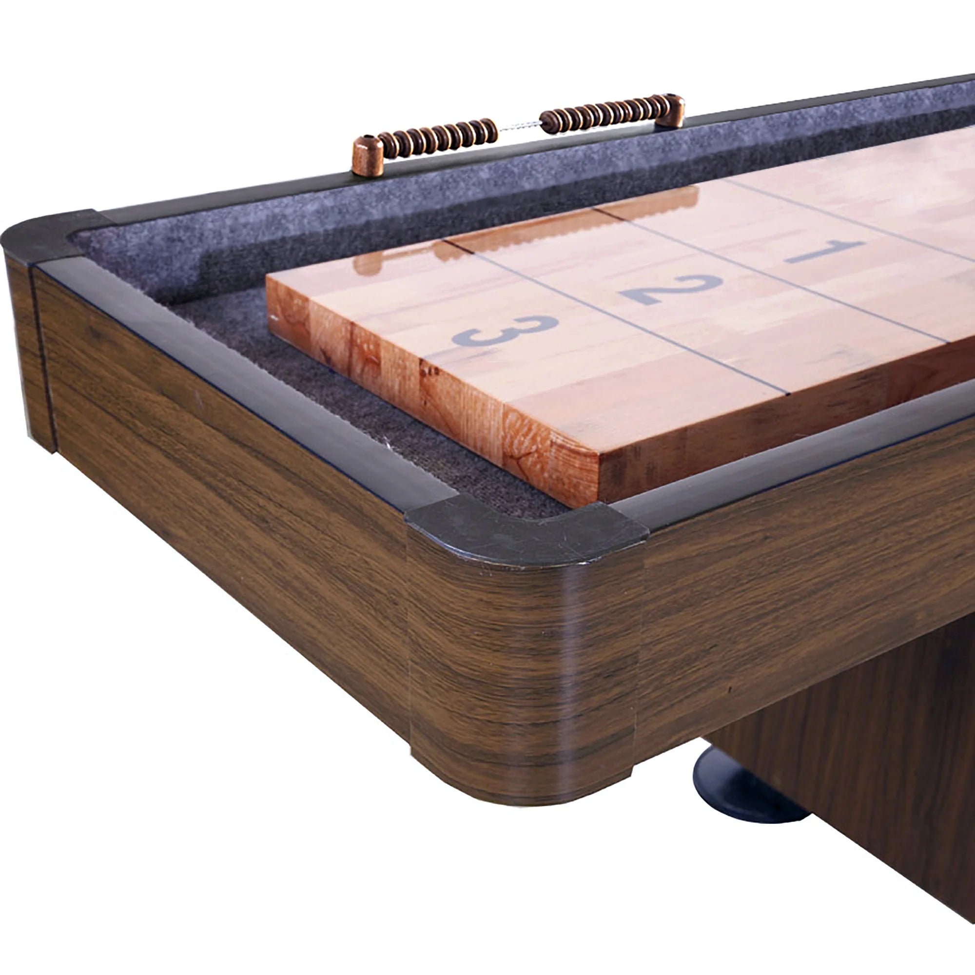 Walnut Finish Hardwood Shuffleboard Table with Storage Cabinets F33183