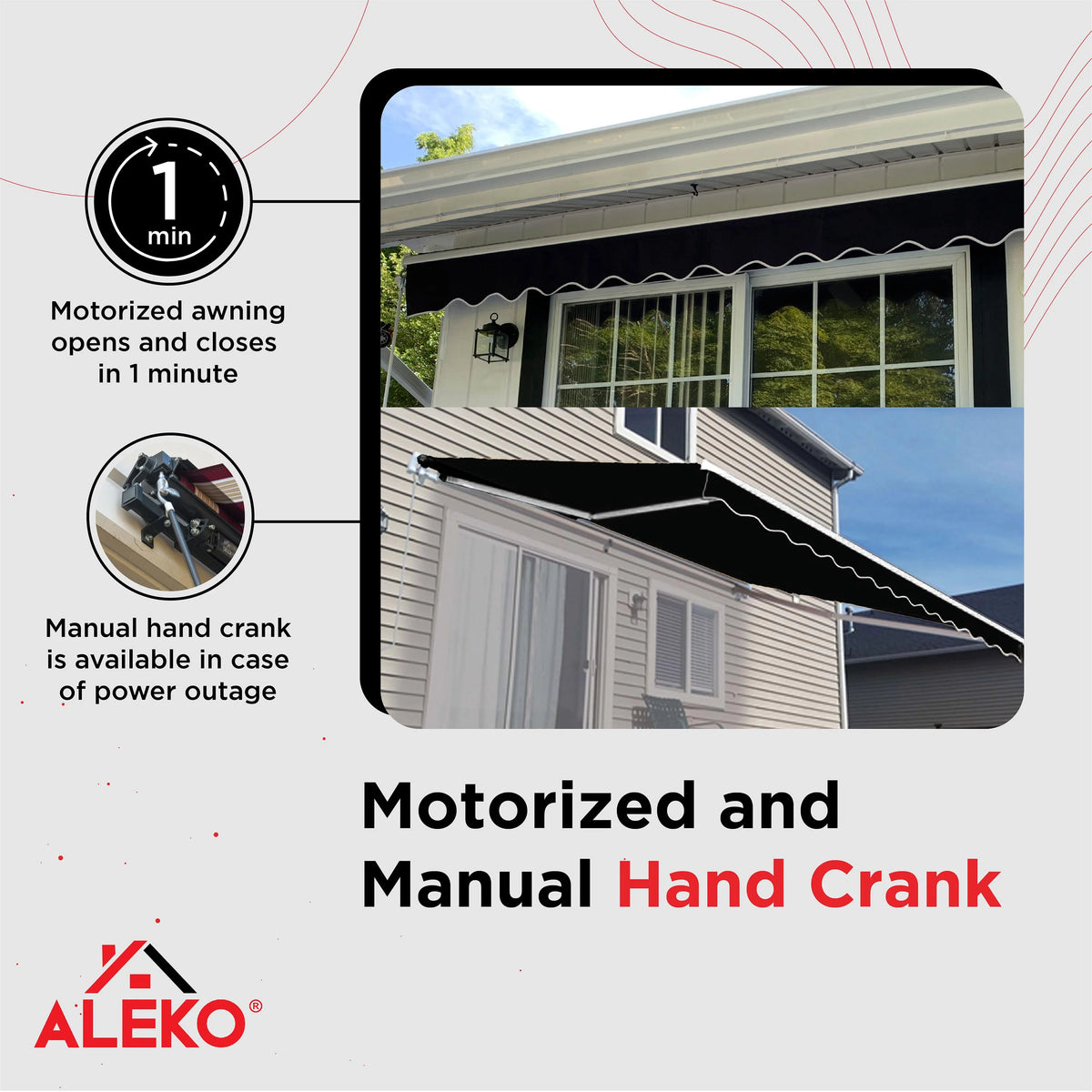 Grey White Striped Motorized Retractable Patio Awning I37924