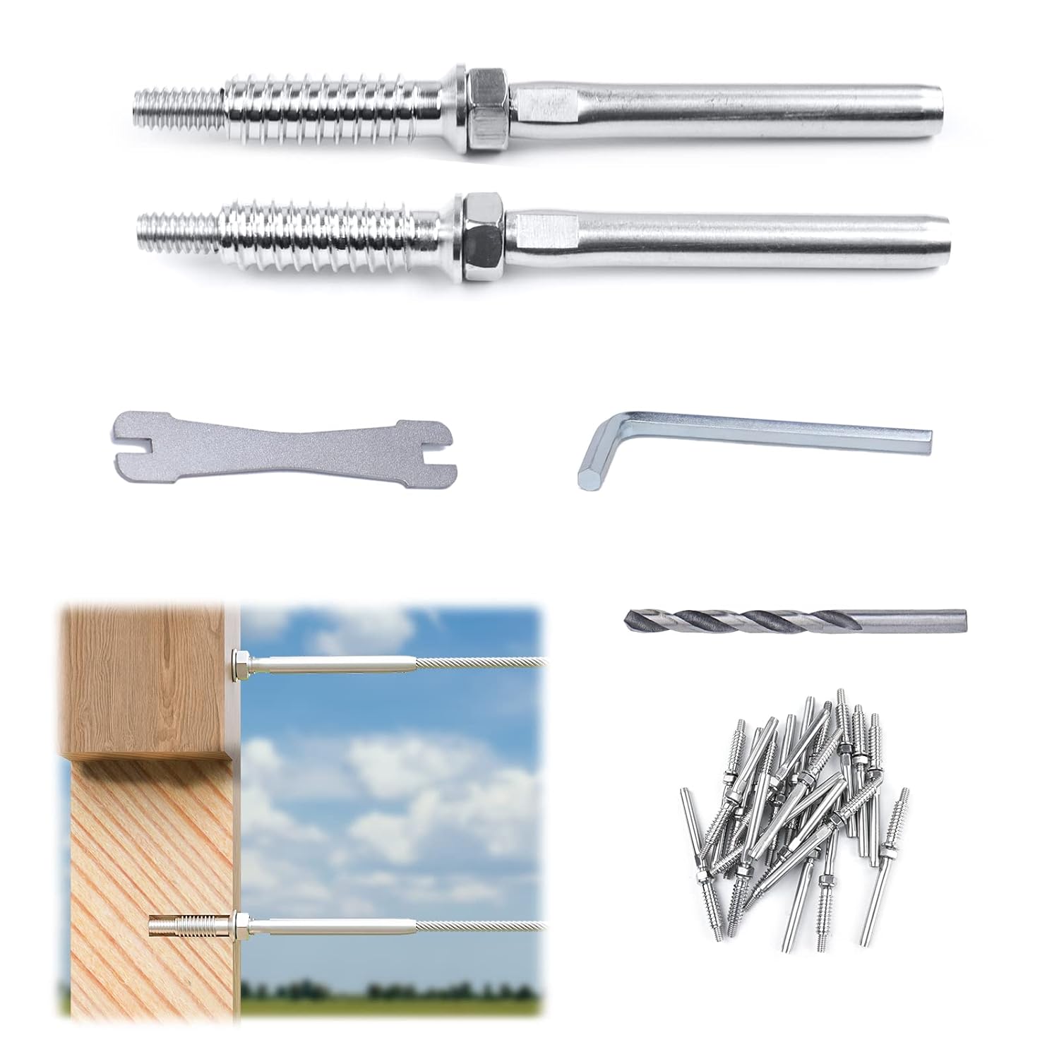 10Pair 3/16 T316 Cable Railing Kit Threaded Stud Hardware Y221