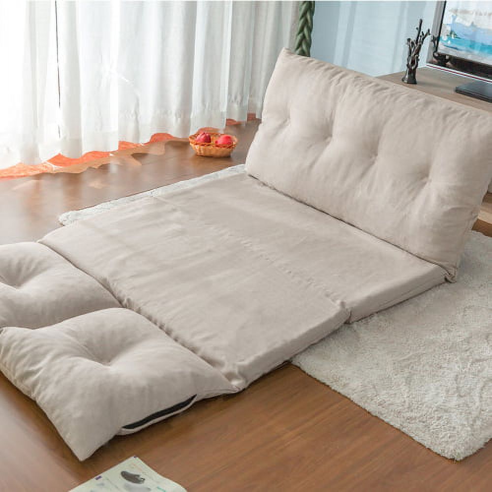 Beige Fabric Folding Chaise Lounge Sofa Floor Couch Q36774