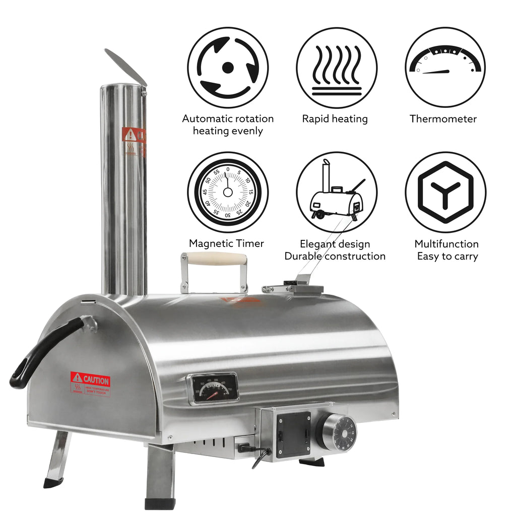 12" Stainless Steel Wood Fired Portable Pizza Oven with Built-in Thermometer Carry Bag A963145