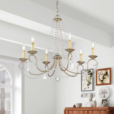 Antique Silver Leaf 6 Light Crystal Chandelier V75174