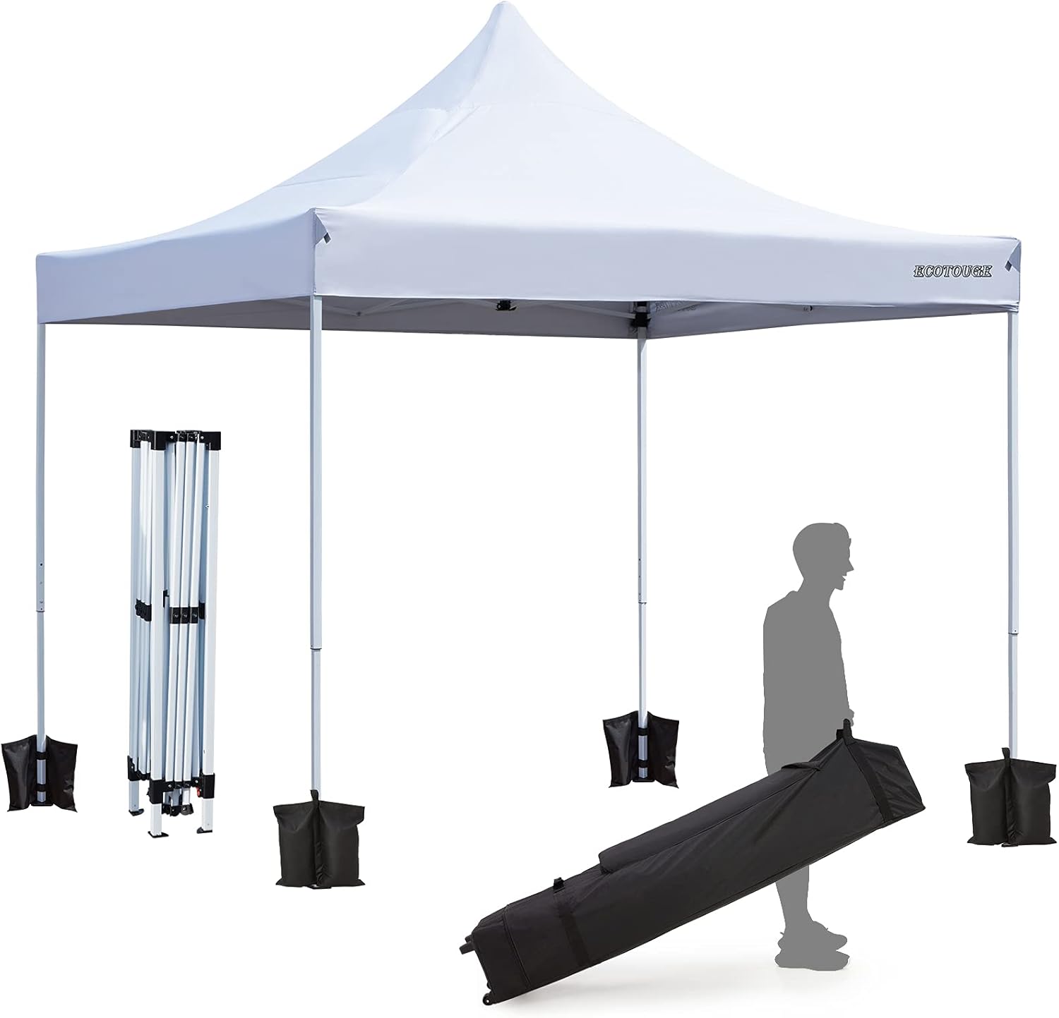 10x15 Pop up Canopy Tent with Roller Bag, Folding Patio Canopies Height Adjustable, Anti-UV & Waterproof, Sandbags x 4 (White) I2123