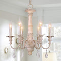 Retro French Chandelier 6 Lights White Distressed Wood Rust Metal Arms W27.6'' N561169