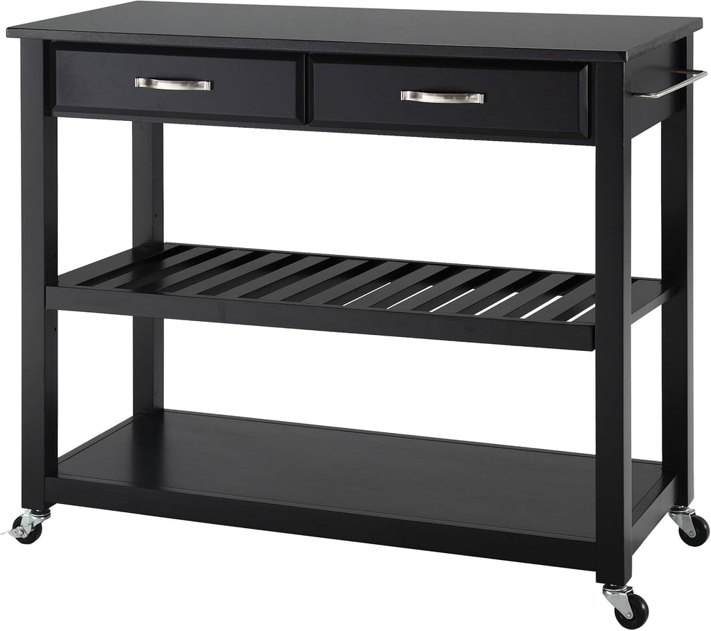 Full Size Kitchen Prep Cart with Solid Black Granite Top X895931
