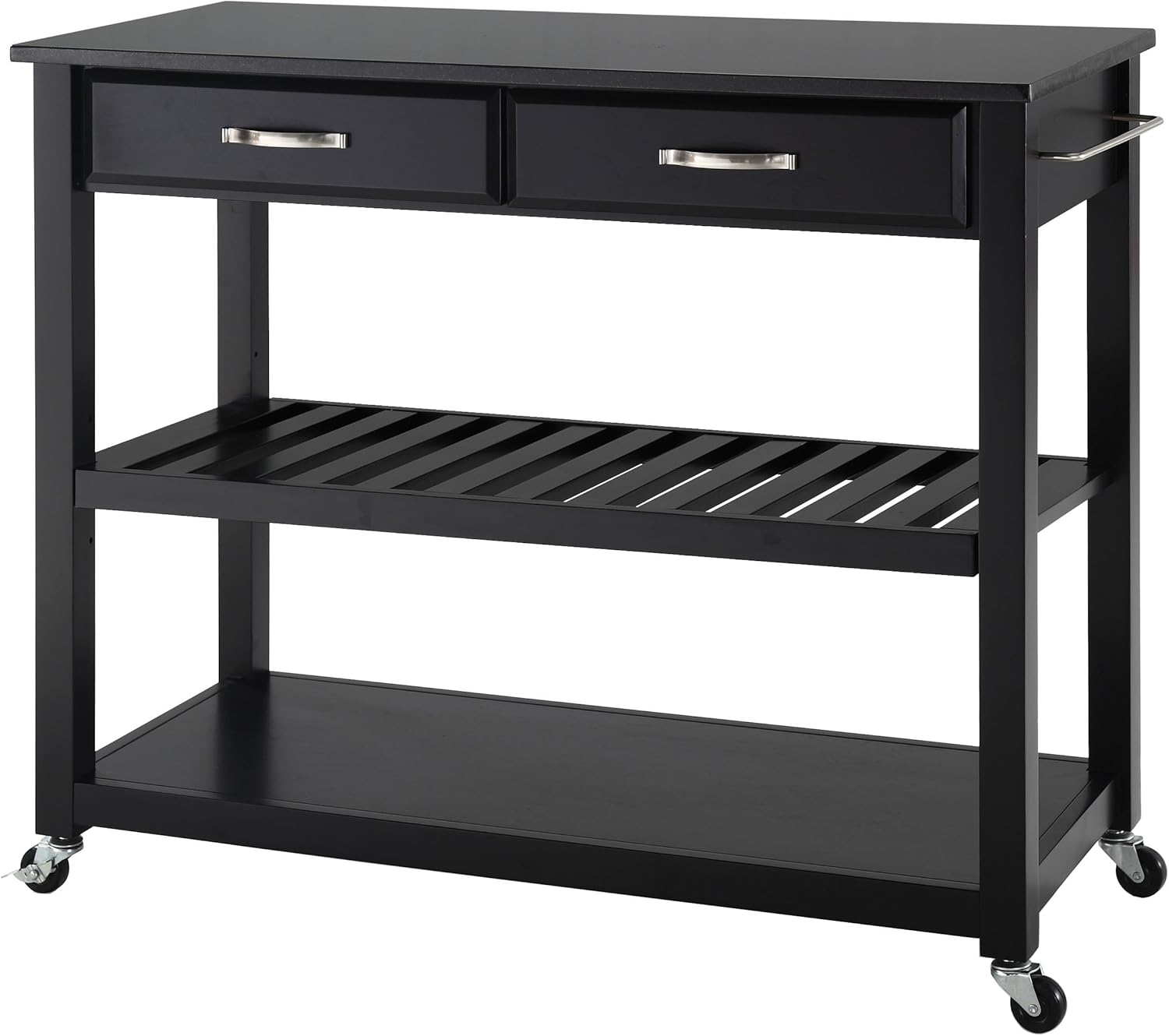 Full Size Kitchen Prep Cart with Solid Black Granite Top X895931