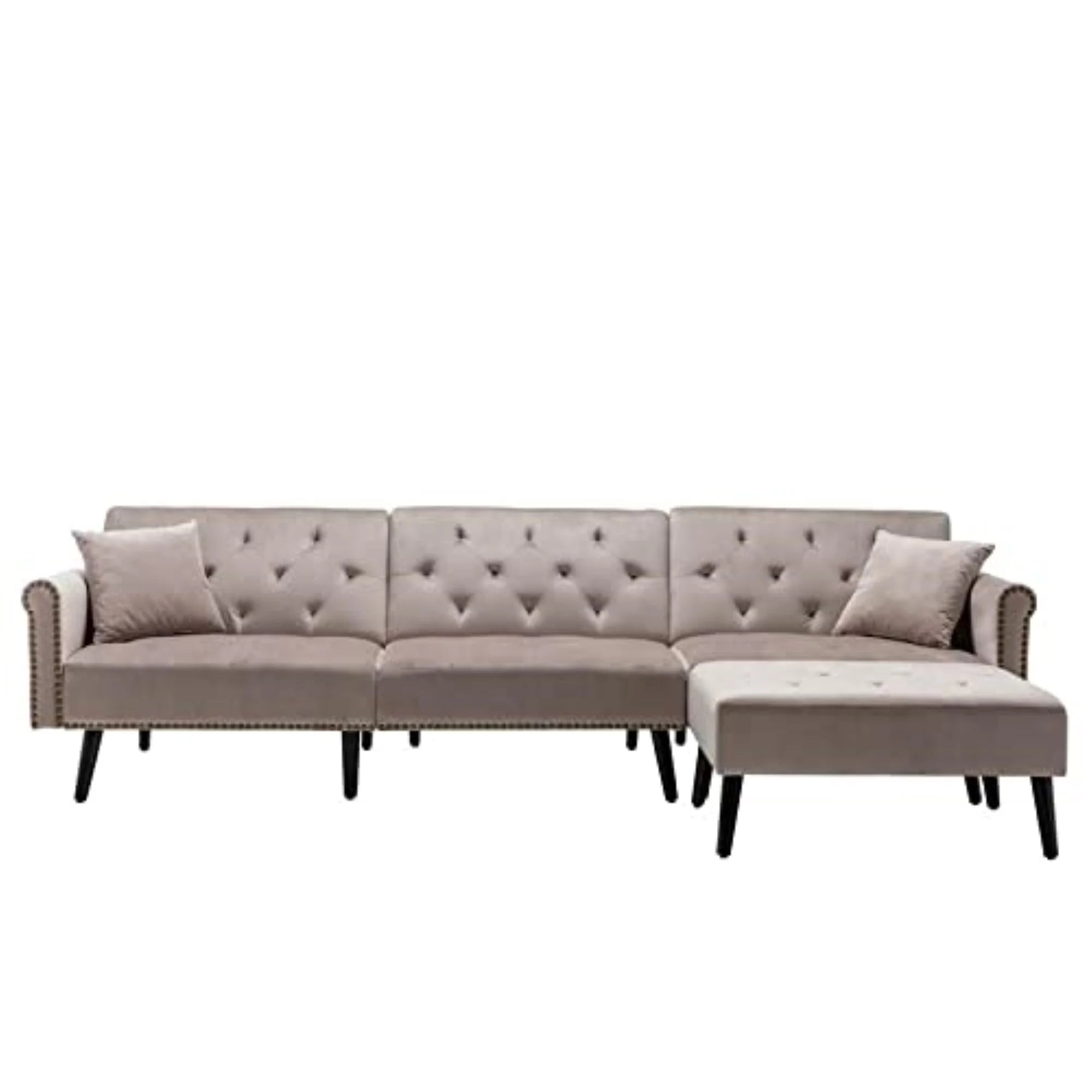 Silver Gray Velvet Sofa Bed with Ottoman and 2 Accent Pillows A89346