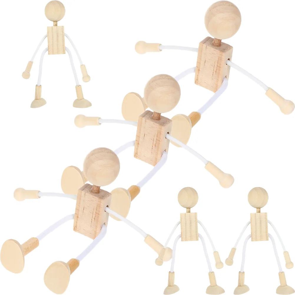 6pcs Unfinished Wooden Dolls Cartoon Robots F777