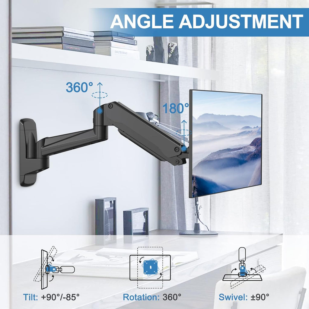 Single Wall Monitor Mount, Fully Adjustable Ultrawide Wall Mounted Monitor Arm, Full Motion Computer Wall Mount with Extendable Arm, Pack of 2 E16515