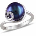 Black Cultured Freshwater Pearl and Diamond-Accent Sterling Silver Swirl Ring D227931